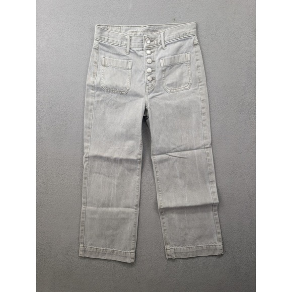 American Eagle Womens Gray Denim Wide Leg Cropped Button Fly Jeans Size 0 - Picture 1 of 8